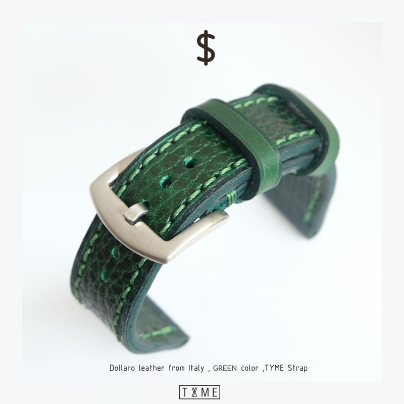 Genuine leather watch strap,green color, Dollar model, vintage style, beautiful - 表带 - 真皮 绿色