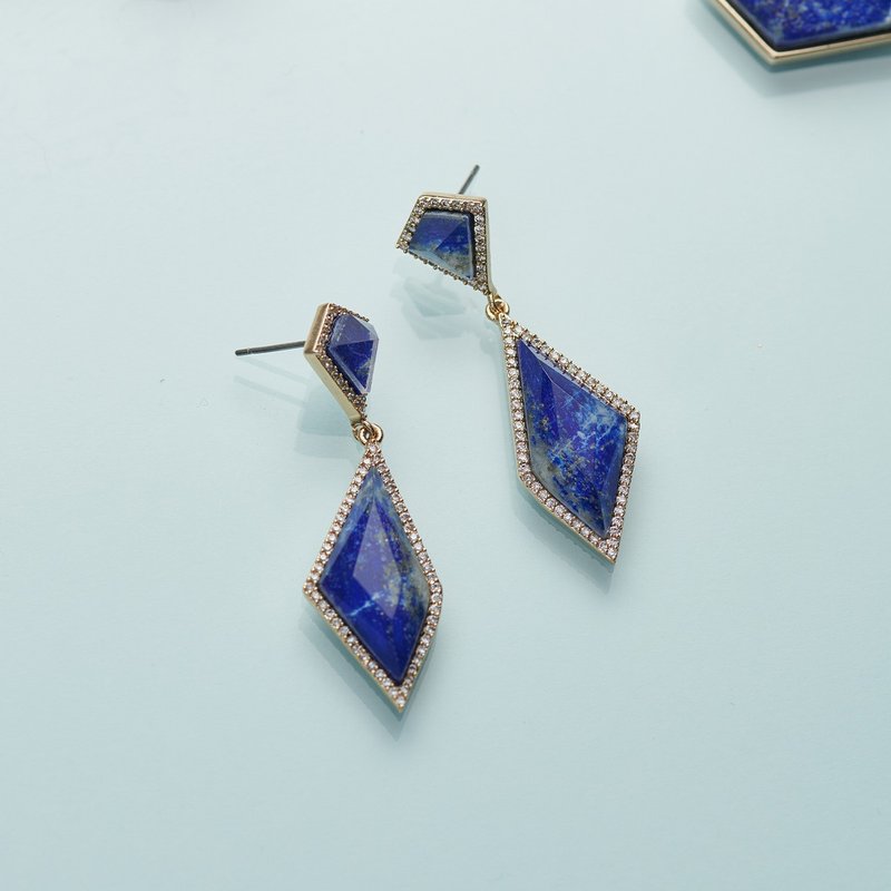 双菱锆石耳环耳环(青金石) - 耳环/耳夹 - 半宝石 蓝色