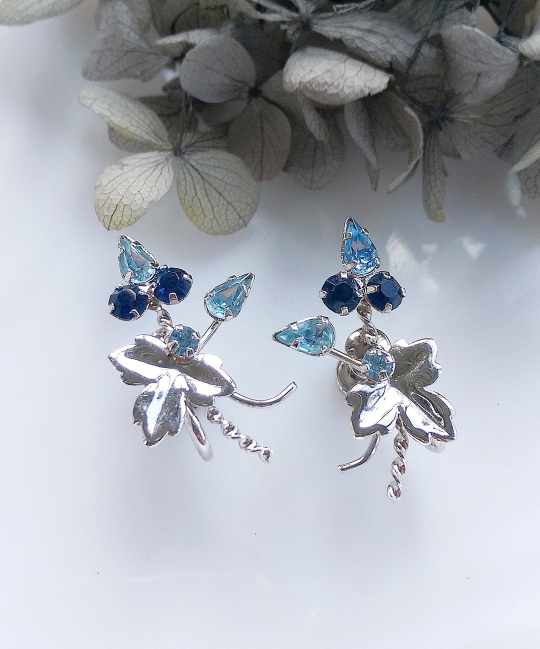 Vintage Jewelry 西洋古董饰品 STAR-ART  蓝色莱茵钻 栓式耳环 - 耳环/耳夹 - 其他材质 金色