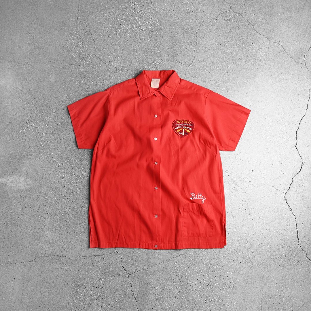 70's hilton bowling Shirts 保龄球衫 / Vintage古着 - 男装衬衫 - 棉 红色