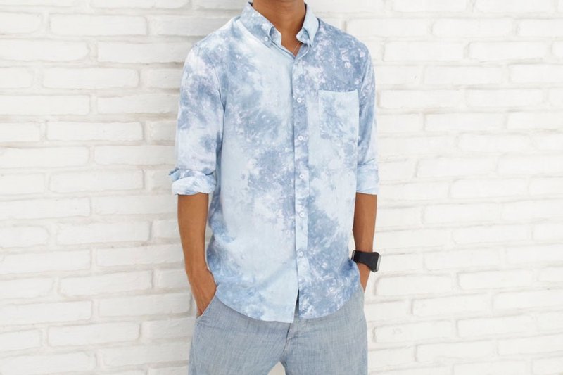 Menisma dyed resort shirt ice gray - 男装衬衫 - 其他材质 蓝色