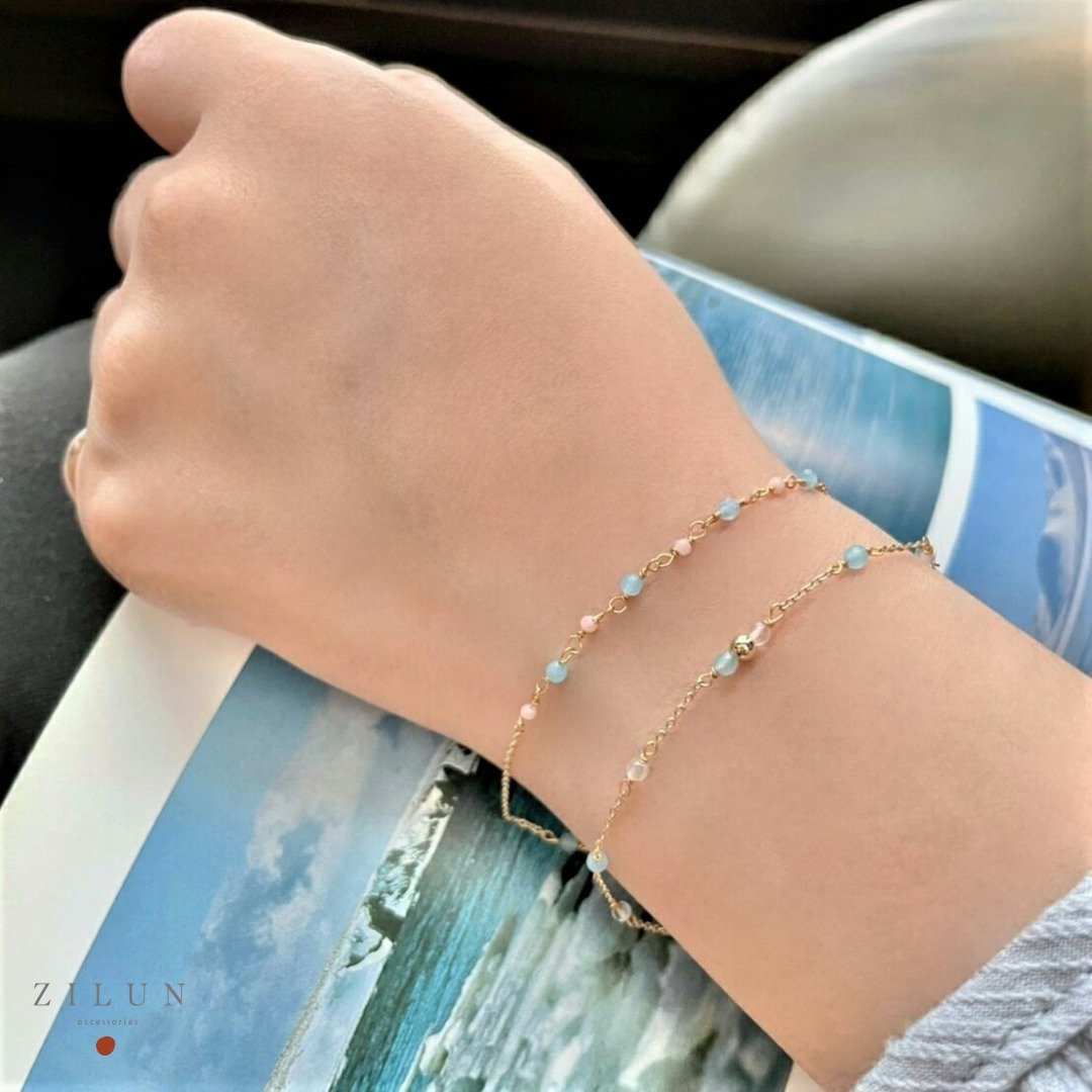 │简约│海洋心球 • 天然石 • 14K注金 • 14kgf - 手链/手环 - 铜/黄铜 