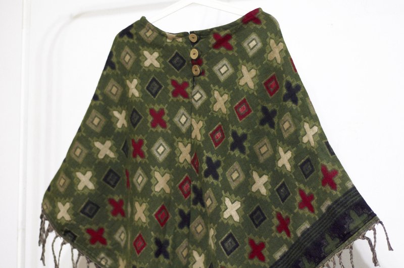 针织纯羊毛披巾/民族风波希米亚斗篷披肩/羊毛斗篷-摩洛哥风 绿色 - 丝巾 - 羊毛 绿色