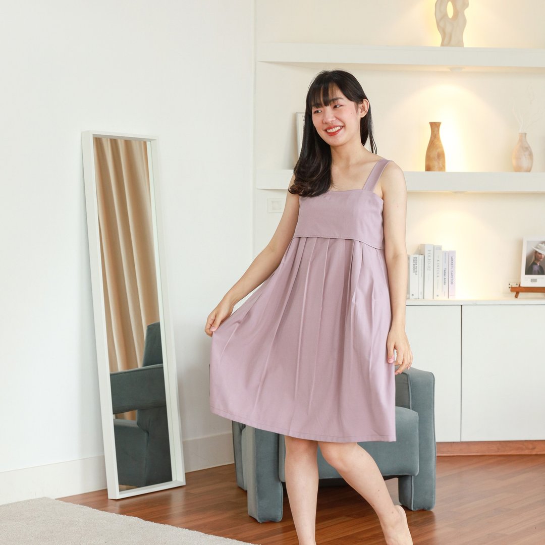 紫灰 Good vibes dress 意大利丝绸连衣裙(睡衣, 休闲装, 居家服) - 居家服/睡衣 - 聚酯纤维 紫色