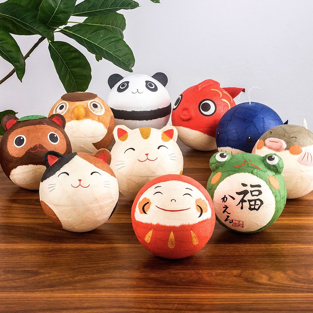 日本制京都龙虎作可爱和纸猫咪不倒翁青蛙达摩装铃铛摆件生日礼物 - 摆饰 - 纸 