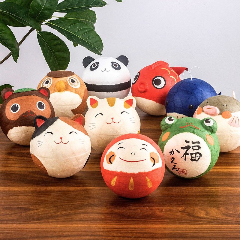 日本制京都龙虎作可爱和纸猫咪不倒翁青蛙达摩装铃铛摆件生日礼物 - 摆饰 - 纸 