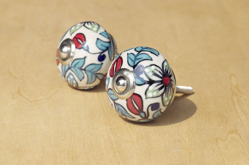 英式复古手绘陶瓷手把/陶瓷门把/陶瓷窗户门把/工业风门把-花一对 - 花瓶/陶器 - 陶 多色