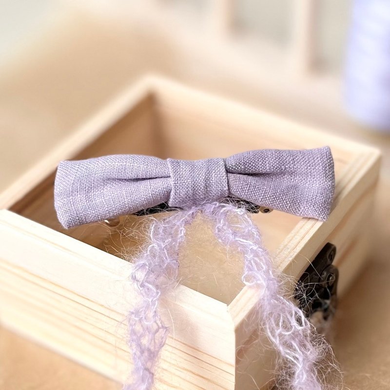 发夹/紫色蝴蝶结/搭配毛线丝带 手作发饰 送礼 - 发饰 - 棉．麻 紫色