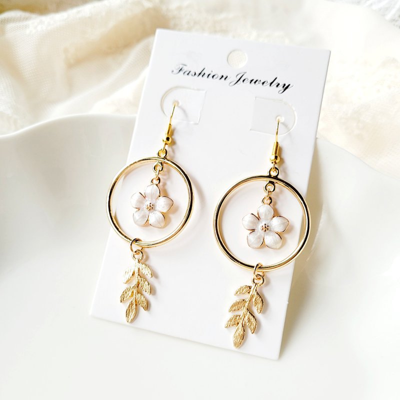 925银 耳环 耳勾 耳夹 合金 花 叶子 小花 花朵 文青 礼物 淑女 - 耳环/耳夹 - 其他金属 白色