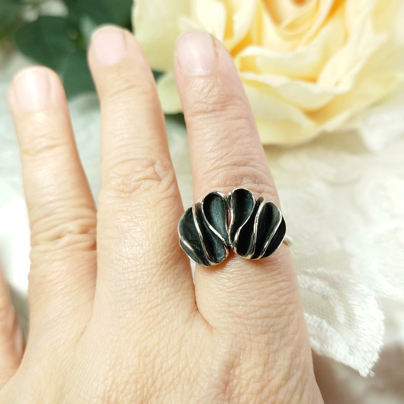 戒指 立体波浪造型 925 银饰 手工 银戒 活动戒围 - 戒指 - 银 