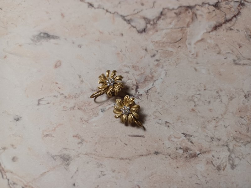 小雏菊锆石花黄铜耳夹蚊香耳夹无痛耳夹 - 耳环/耳夹 - 铜/黄铜 金色