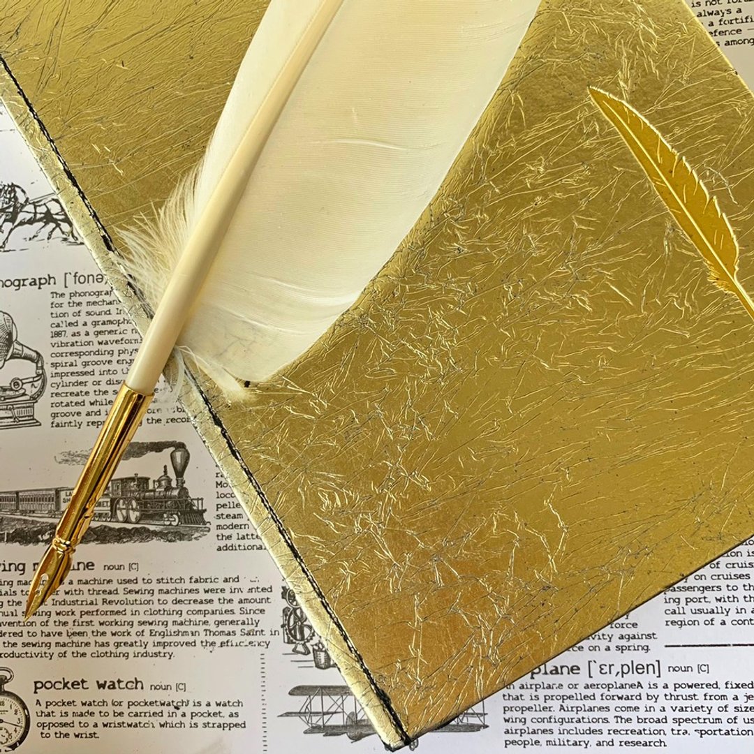 德国Heinz Puts 古典金色笔记本 I 小牛皮 纯手工 经典 - 笔记本/手帐 - 真皮 金色