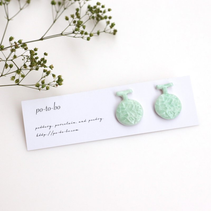 Melon earrings - 耳环/耳夹 - 瓷 绿色