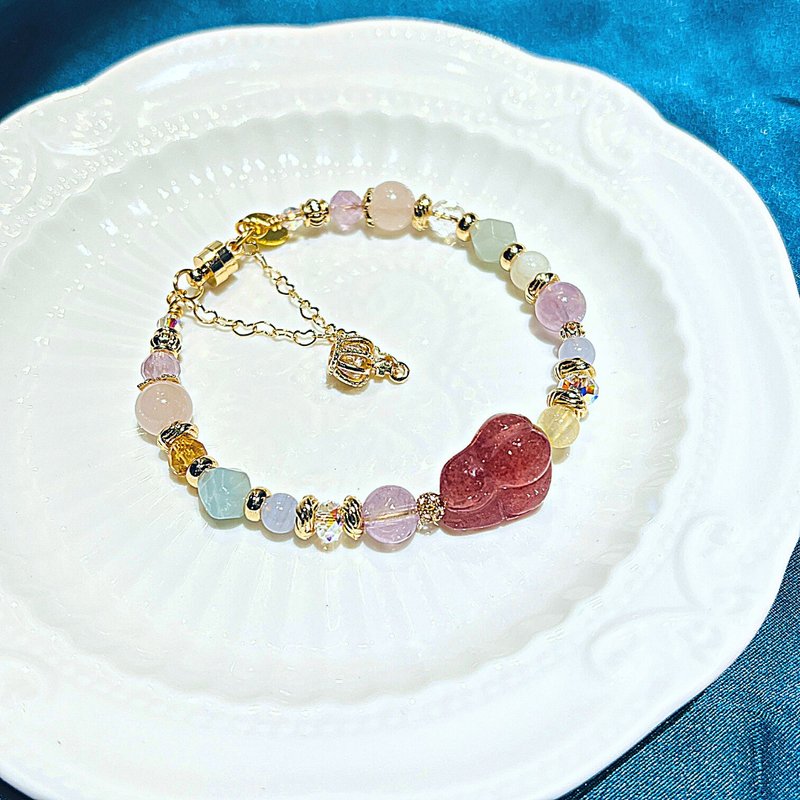 开运 水晶 手链  草莓晶 兔宝宝 饰品 生命灵数 定制化 钱财无量 - 手链/手环 - 水晶 粉红色