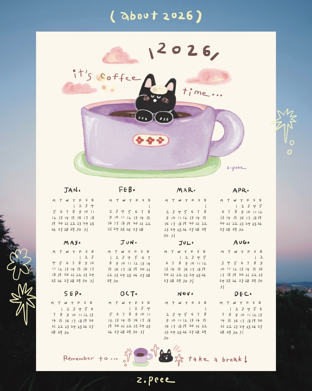 2026年历大海报 : 小狗的日常喃 - 年历/台历 - 纸 