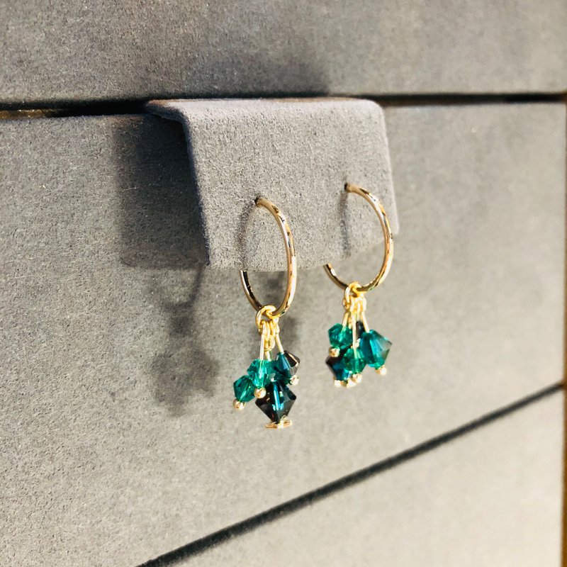 流行耳环 925纯银镀金耳环 水晶耳环 绿色耳环 情人节礼物 - 耳环/耳夹 - 纯银 绿色