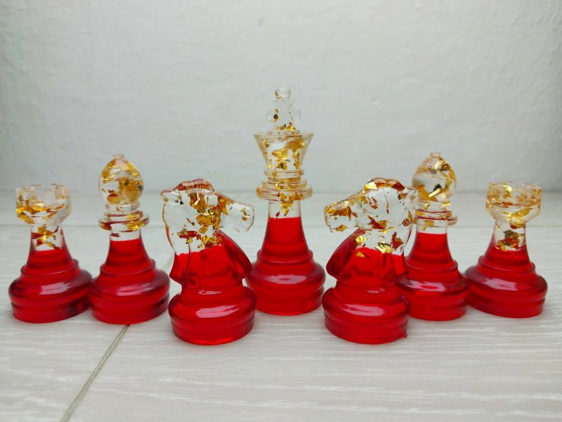 定制化树脂西洋棋套装附棋盘 |特大号尺寸 2.75 英寸（7 厘米）|环氧树脂 - 桌游/玩具 - 树脂 红色