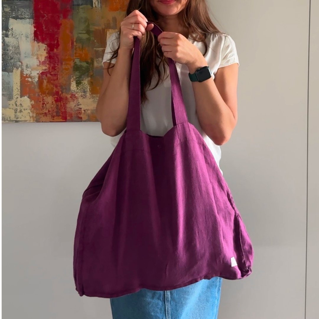 亚麻托特包 | 旅行随身包 | 极简日常托特包 | 托特包 tote bag - 手提包/手提袋 - 亚麻 