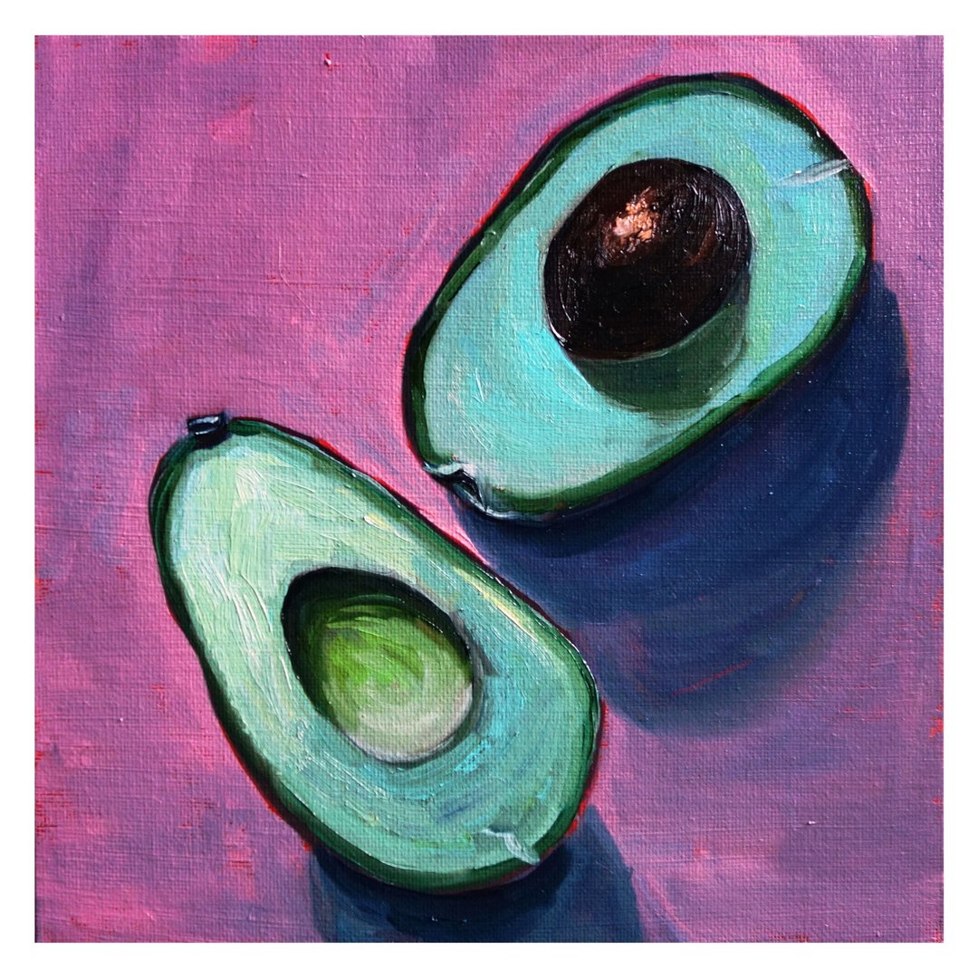 Avocado Painting Oil Fruit Original Art Food Artwork Kitchen Canvas Art - 海报/装饰画/版画 - 其他材质 多色