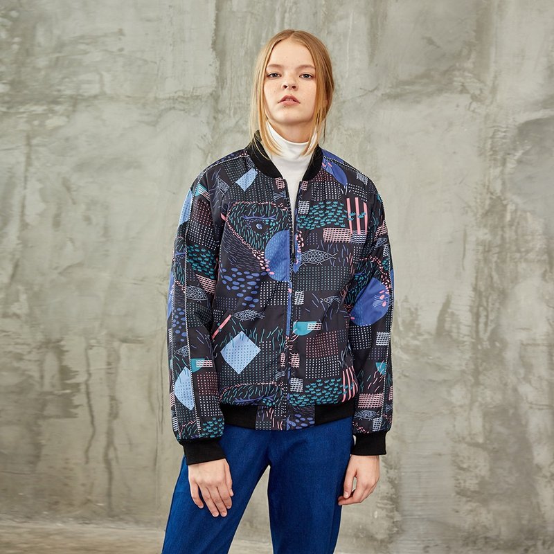 双面穿印花夹棉夹克 - 女装休闲/机能外套 - 聚酯纤维 多色
