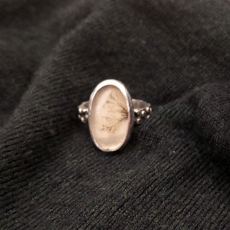 树枝玛瑙古典纯银戒 - 项链 - 宝石 白色