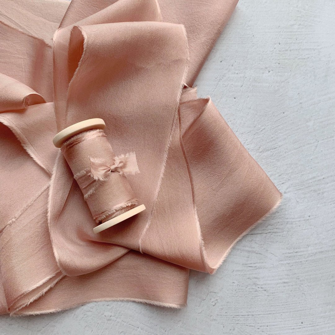 Mocha Silk Ribbon / Hand Dyed Silk ribbon on Wood Spool - 包装材料 - 丝．绢 粉红色