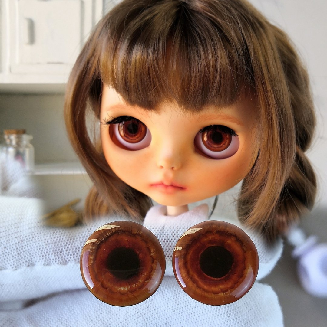 棕3D 眼片 14 毫米，定制 Blythe 娃娃眼片 - 玩偶/公仔 - 树脂 