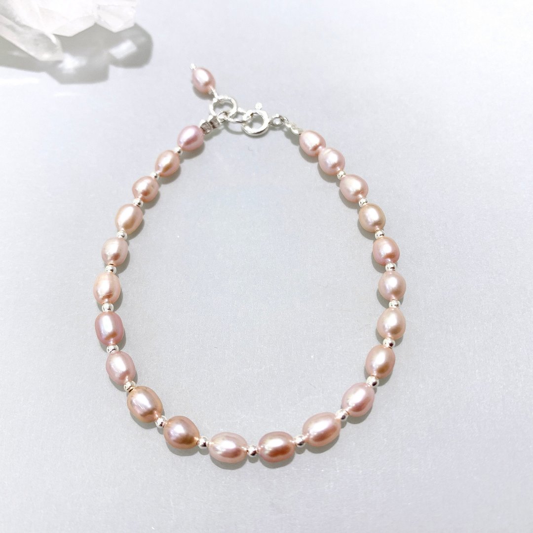Ops Pearl silver bracelet- 粉紫色/珍珠/极简/纯银/限定/礼物 - 手链/手环 - 珍珠 紫色