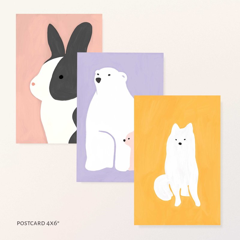 Postcard SET | Rabbit with friends (3pcs) - 卡片/明信片 - 纸 红色