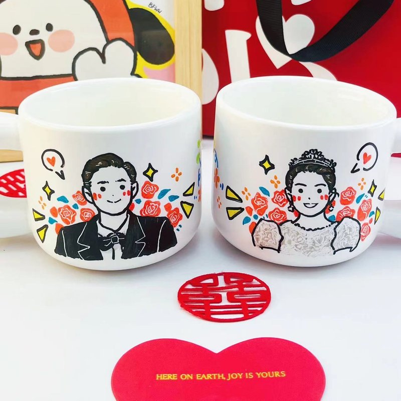【客製化禮物】手繪Q版人像 馬克杯 情侶對杯 盤子套裝 生日禮物 - 咖啡杯/马克杯 - 陶 
