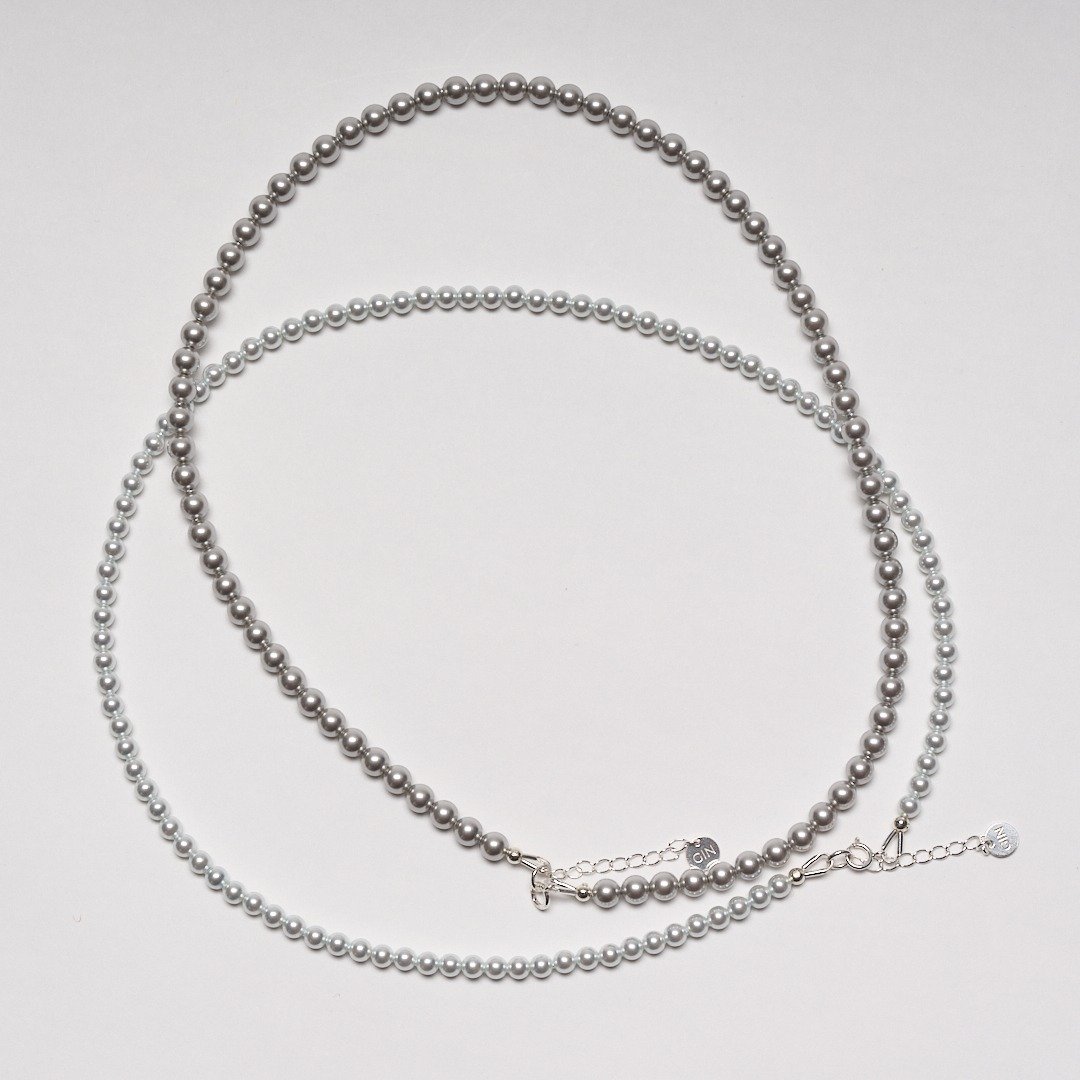 Self-reflection-Necklace Set (两入一组) 手工制灰珍珠纯银项链 - 项链 - 纯银 灰色