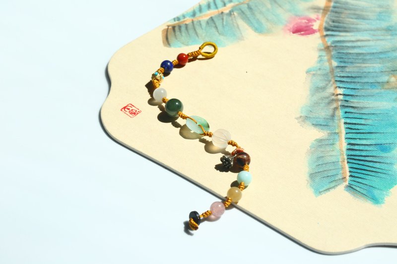 【多宝手链】 手环 手串 手工编绳原创设计 南瓜莲蓬/福禄 - 手链/手环 - 玉石 多色