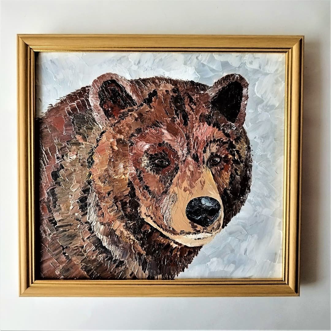 Bear painting, Original animal art, Grizzly bear modern wall decor art - 墙贴/壁贴 - 压克力 咖啡色
