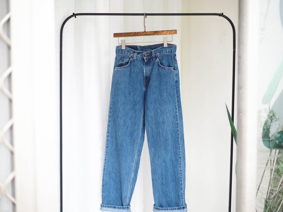 levis 569 W27L34 橘标美制青春经典浅蓝 棉质丹宁古董高腰长裤 - 女装长裤 - 棉 蓝色