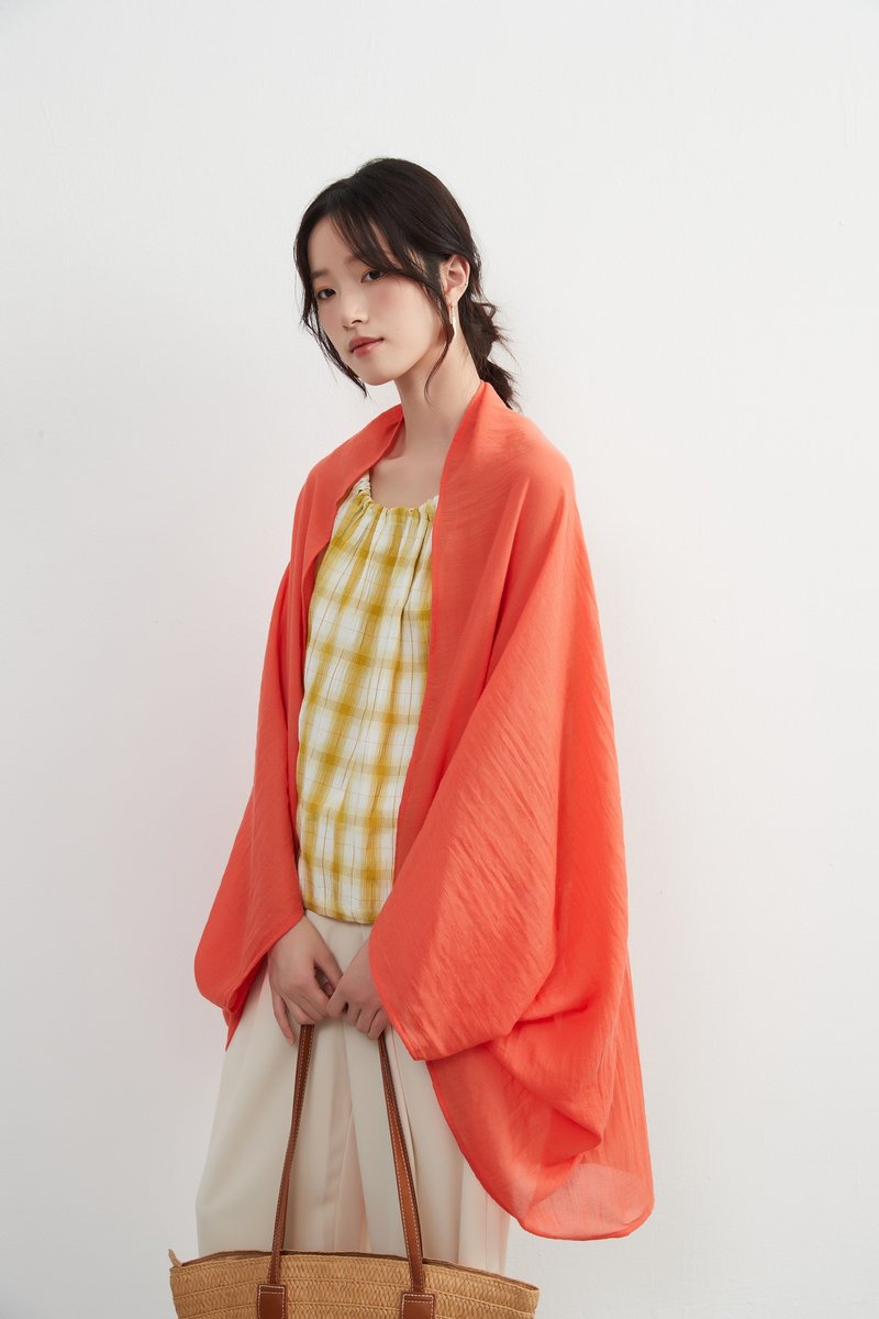 2 向透明棉混纺开襟衫，披肩，防晒，可折叠，方便存放 - 女装上衣 - 聚酯纤维 红色