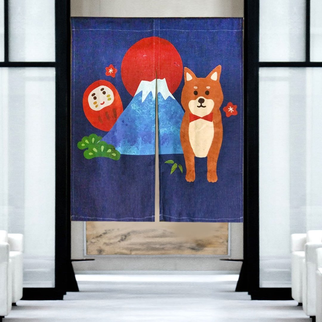 柴犬 富士山 门帘 - 门帘/门牌 - 棉 蓝色
