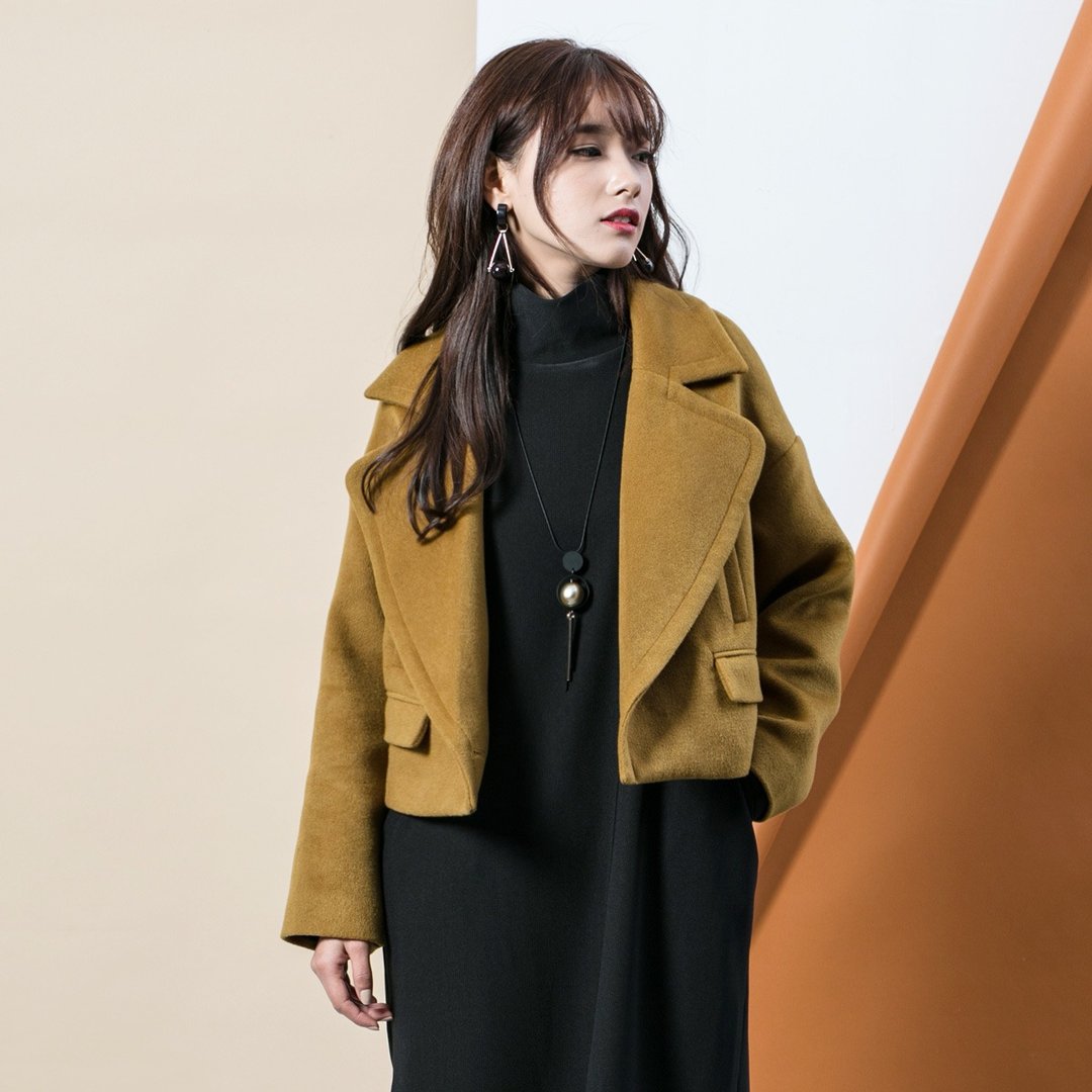 安妮陈毛呢外套女2016秋冬装韩版修身显瘦中长款呢子大衣女短外套 - 女装休闲/机能外套 - 棉 黄色