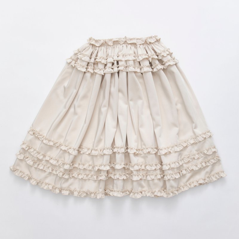 荷叶边长裙 - 裙子 - 聚酯纤维 白色