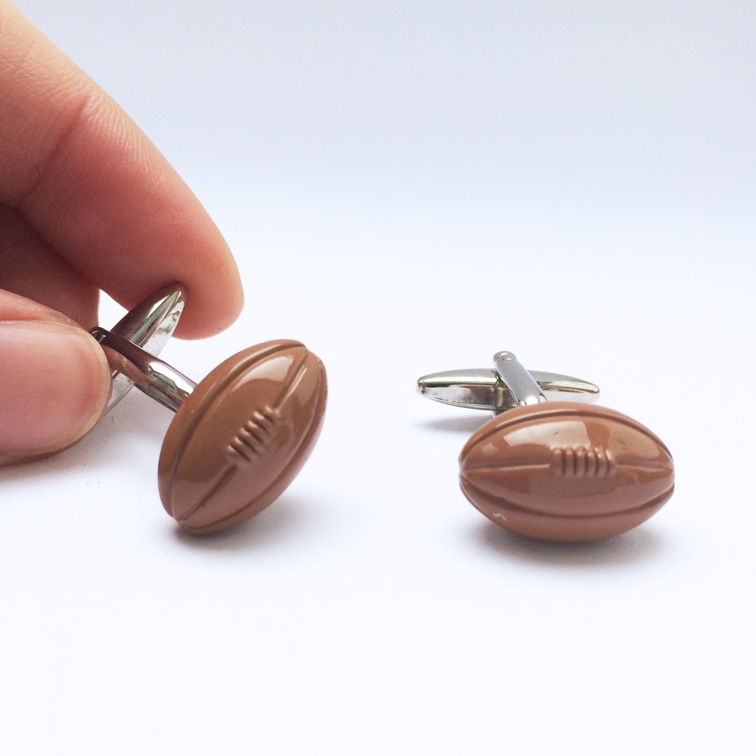 榄球袖扣 Rugby Cufflink - 袖扣 - 其他金属 