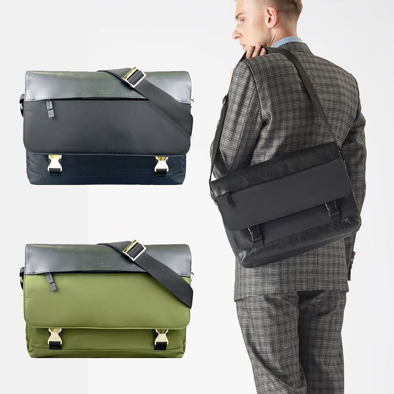 MARSUS JASPER 尼龙百搭15寸超轻大容量笔电侧背包 - 侧背包/斜挎包 - 尼龙 黑色