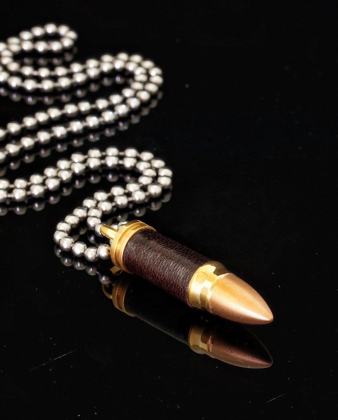 钛钢皮革项链, 军装元素皮革子弹项链 B-3 ( Bullet Necklace ) - 项链 - 不锈钢 