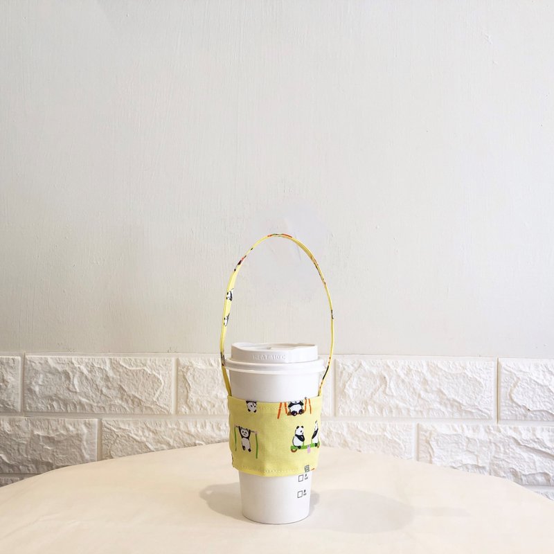 定制化选布-手作团团圆圆熊猫环保杯套 生日礼物 送礼 - 随行杯提袋/水壶袋 - 棉．麻 多色