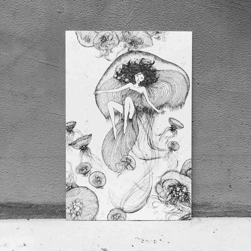 水母田◌黑白明信片 - 卡片/明信片 - 纸 白色