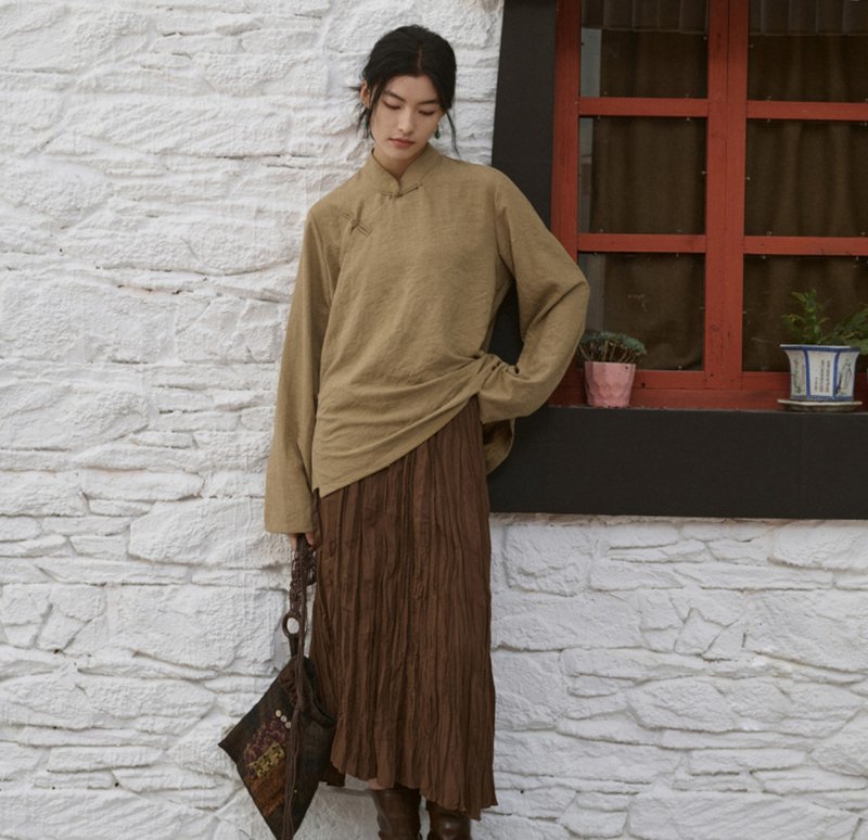 【云影漫过草甸】 新中式復古藏服/斜襟禅意三色衬衫 - 女装衬衫 - 其他材质 多色