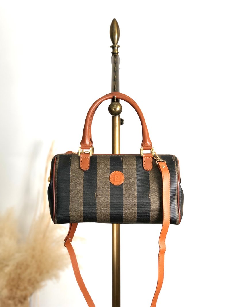 【 日本直送 名牌中古包 】FENDI 芬迪 PEEKABOO 侧背包 棕色 PVC 皮革 2way 迷你波士顿包 vintage bcg8zs - 侧背包/斜挎包 - 防水材质 咖啡色