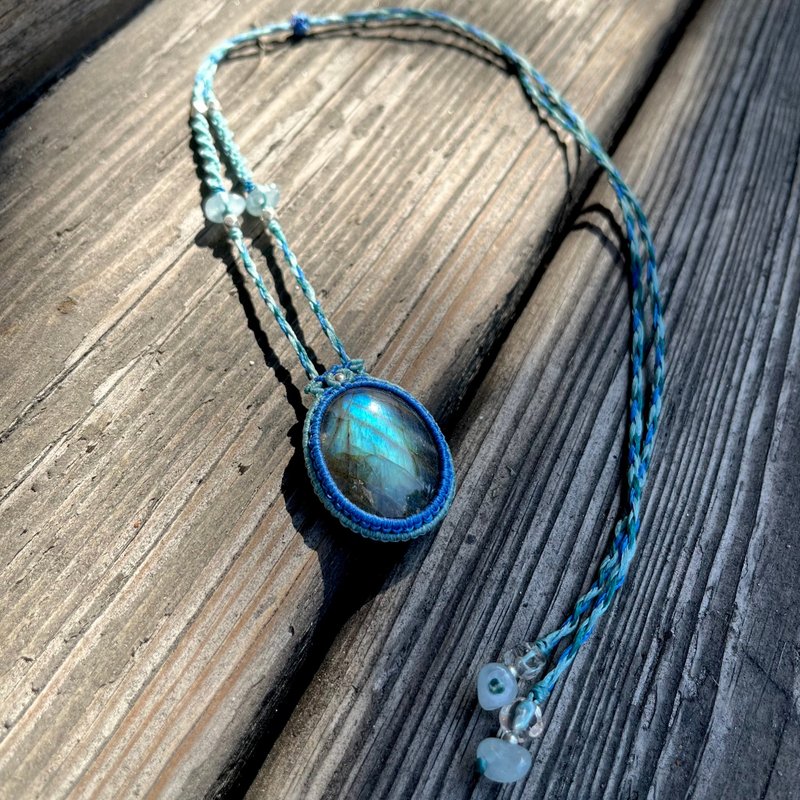 喜迎瑶 Macrame 拉长石 蜡线项链 手工编织 嬉皮 民族风 天然石 - 项链 - 水晶 蓝色
