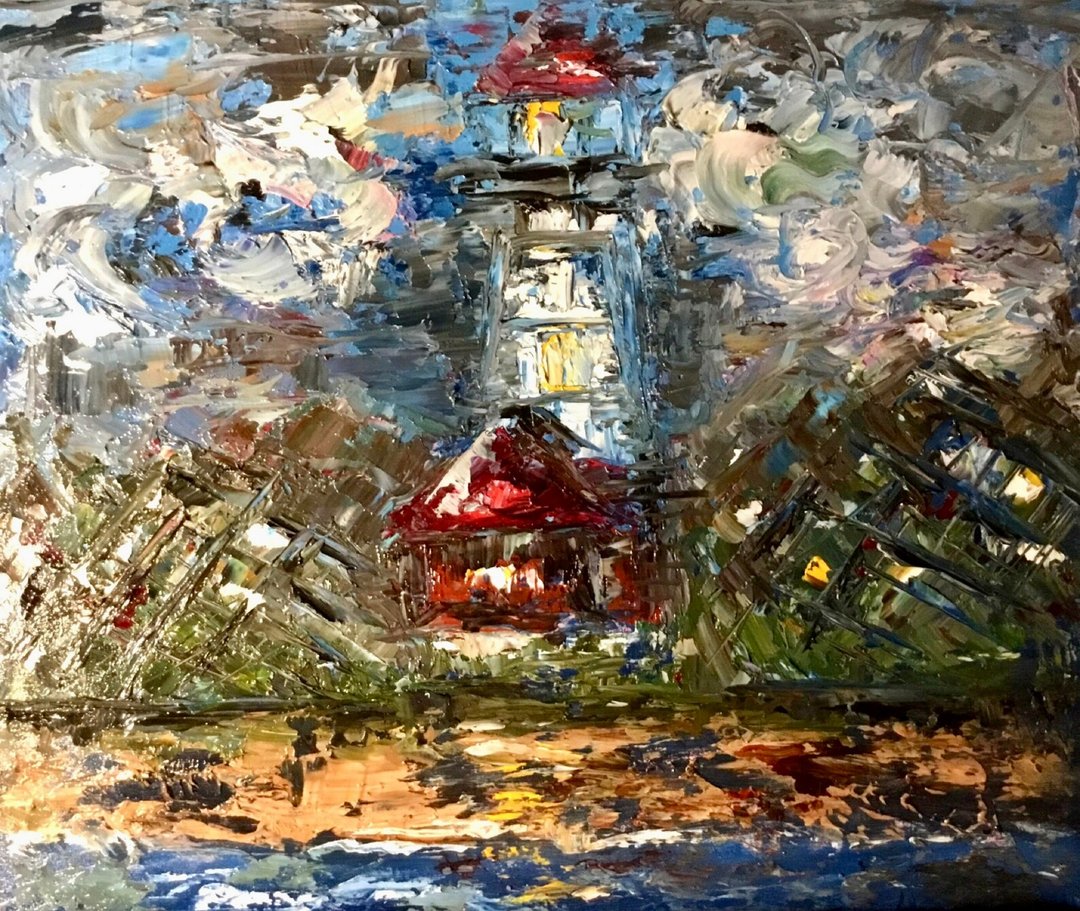 灯塔绘画，画布板上的原始油画，厚涂绘画。 - 墙贴/壁贴 - 其他材质 多色