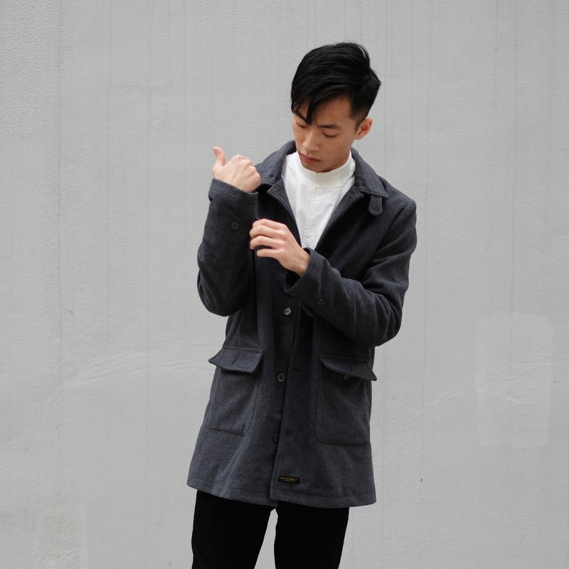 2021新款 秋冬长版毛绒大衣 Wool Long Coat /简约/情侣服/纯色 - 男装外套 - 羊毛 黑色