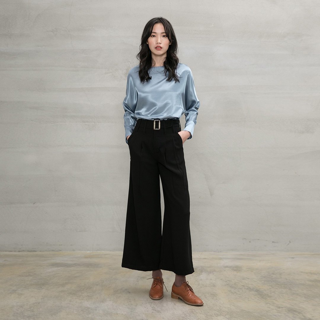 艺文感知腰带宽裤 Intellectual Hipster Wb  Windy Pants P172 - 女装长裤 - 其他人造纤维 多色