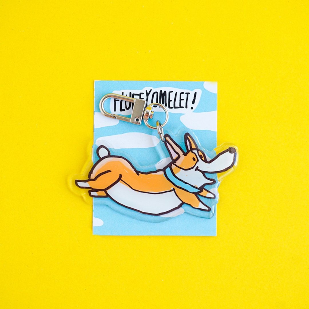 Fluffy Omelet - 钥匙圈 / PIN / PHONE GRIP - 柯基犬 - 吊饰 - 压克力 橘色
